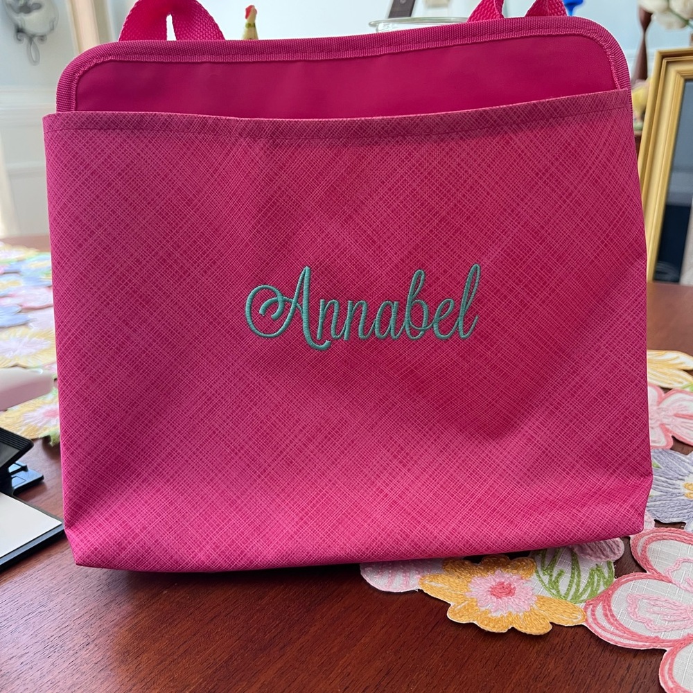 Thirty-One Oh Snap Pocket Pink Cross Pop with “Annabel” Embroidered